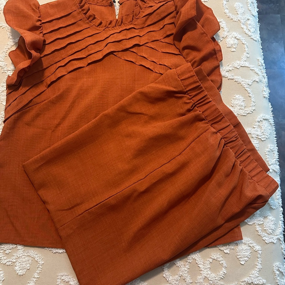 SHEIN Rust Orange Two-Piece Pantsuit Set